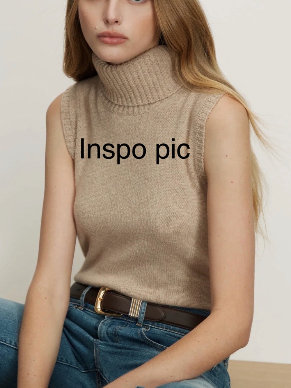 100% Cotton Liz Claiborne Sleeveless Turtleneck Sweater Vest - Beige